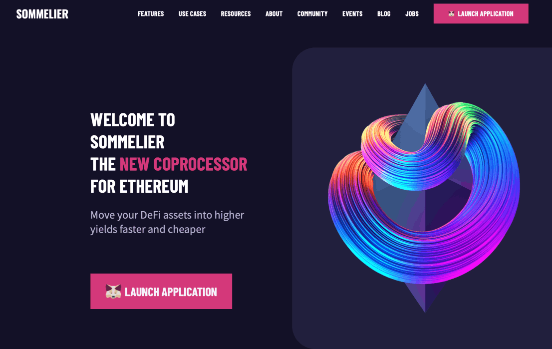 Screenshot of Sommelier.finance website used on the Results Page on LeanMarketing Crypto website